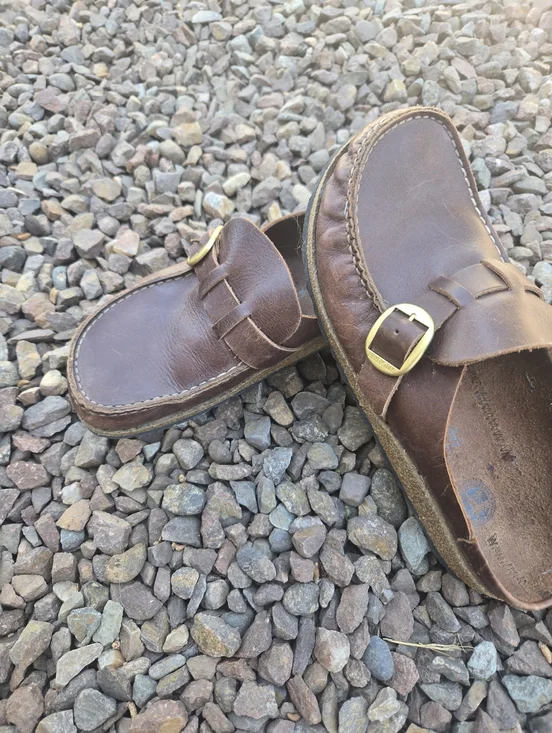 Birkenstock Buckley Brown Leather Slip-On Buckle Shoes - Picture 6 of 8